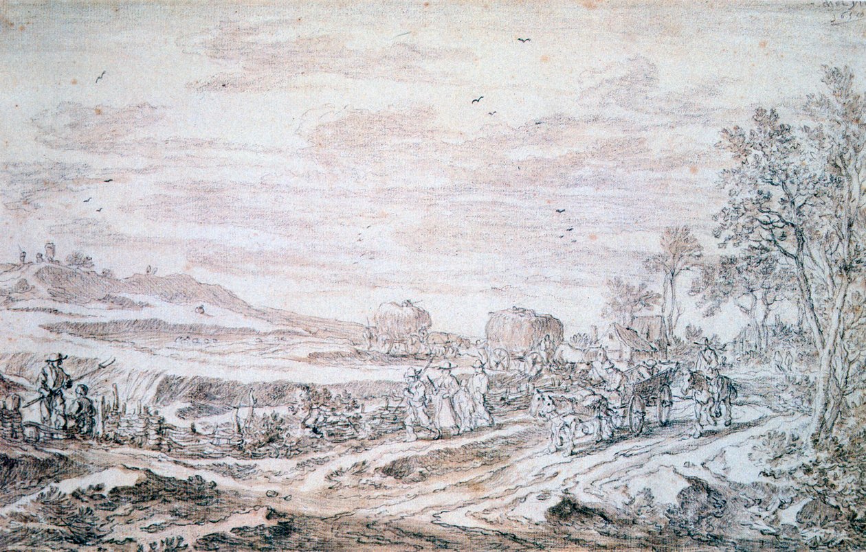 Maisema viikatemiesten kanssa, c1615-1661 tekijältä Pieter Molijn