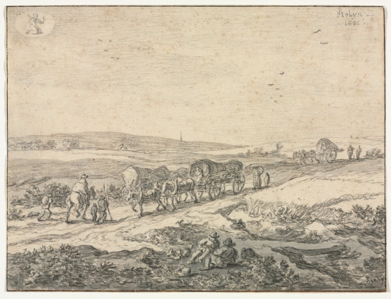 Elokuu: Maisema vaunujen kanssa, n. 1655. tekijältä Pieter Molyn