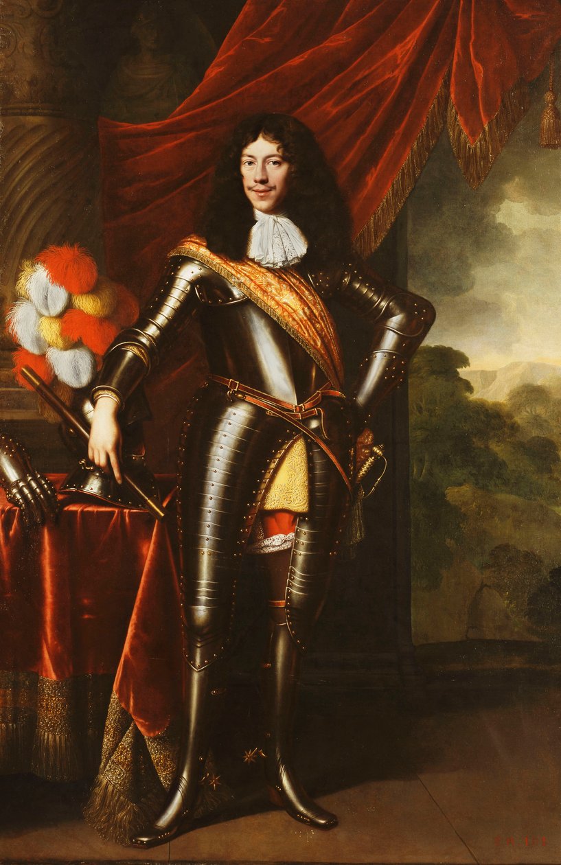 Muotokuva herrasmiehestä, mahdollisesti Hohenzollernin jäsenestä, täyspitkä, haarniskassa, tekijältä Pieter Nason