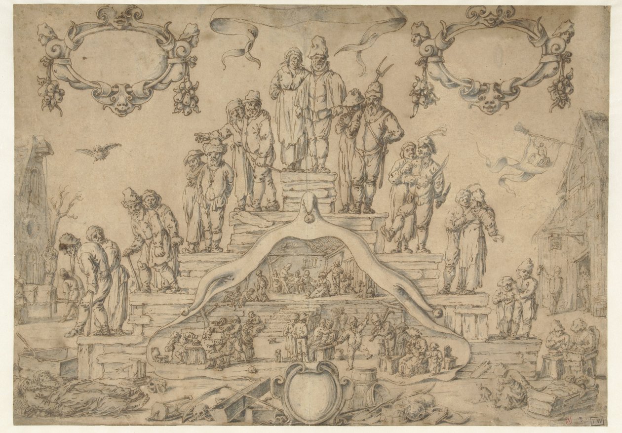 Vanhan iän portaat maanviljelijöiden ja maanviljelijöiden vaimojen kanssa tekijältä Pieter Nolpe (attributed to)
