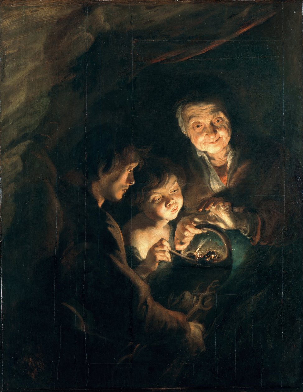 Vanha nainen hiilikorin kanssa, n. 1616-1618 tekijältä Peter Paul Rubens