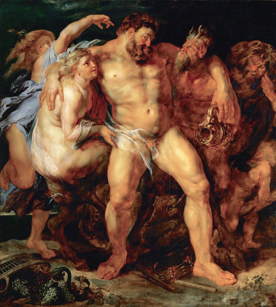 Juopunut Herkules Nymfin ja Satyyrin johdolla, n. 1614. tekijältä Peter Paul Rubens