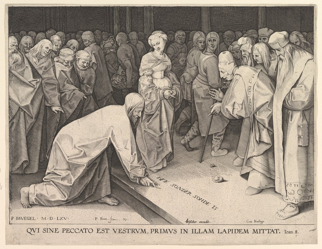 Kristus ja aviorikoksesta vangittu nainen, 1579. tekijältä Pieter Perret
