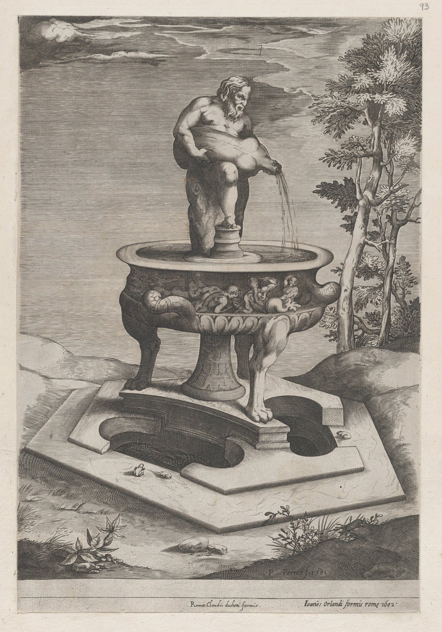 Rooman loiston peili: Suihkulähde ja allas, 1581, 1581. tekijältä Pieter Perret