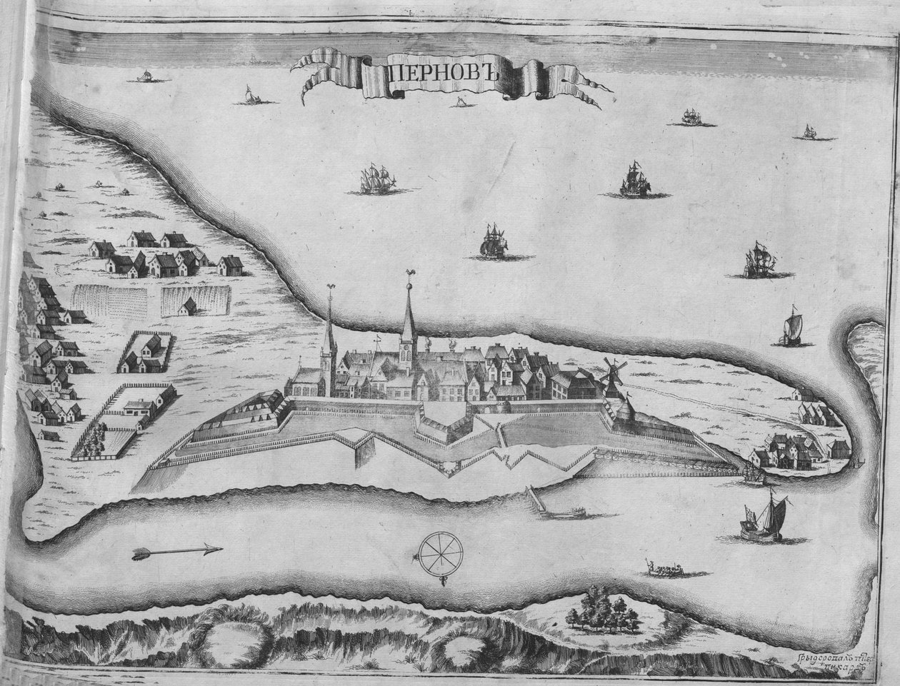 Näkymä Pärnun piirityksestä elokuussa 1710, 1715 tekijältä Pieter Pickaert