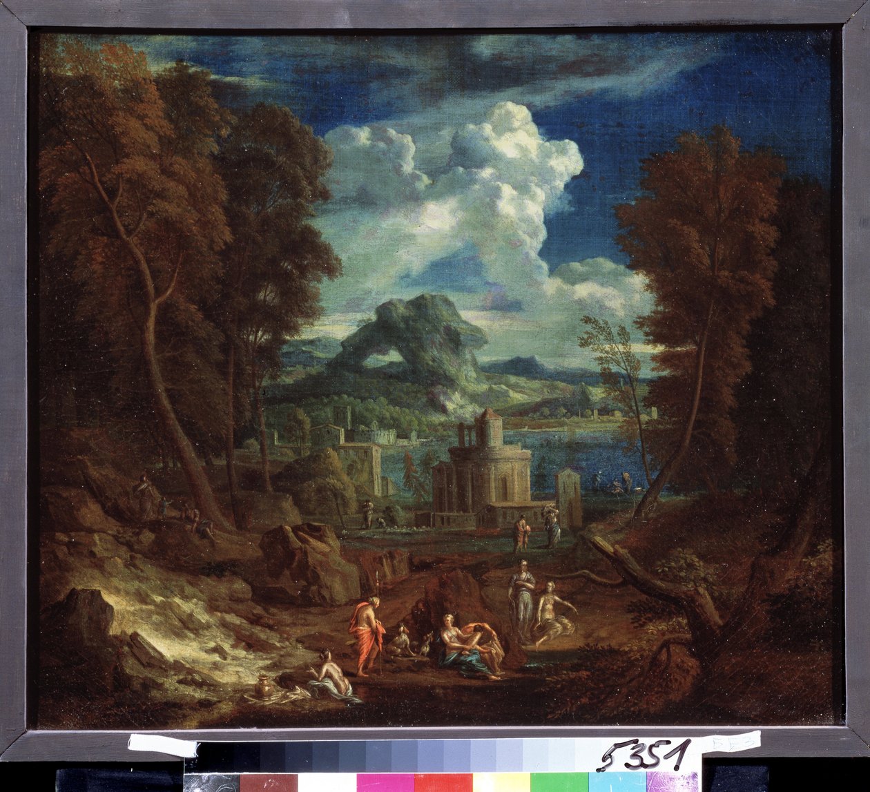 Maisema nymfien kylpeessä. Pieter I Rysbraeckin (1655-1729) maalaus. Öljy kankaalle, 50 x 58 cm. Flanderin taide, barokkitaide. Pushkinin taidemuseo, Moskova. tekijältä Pieter Rysbrack