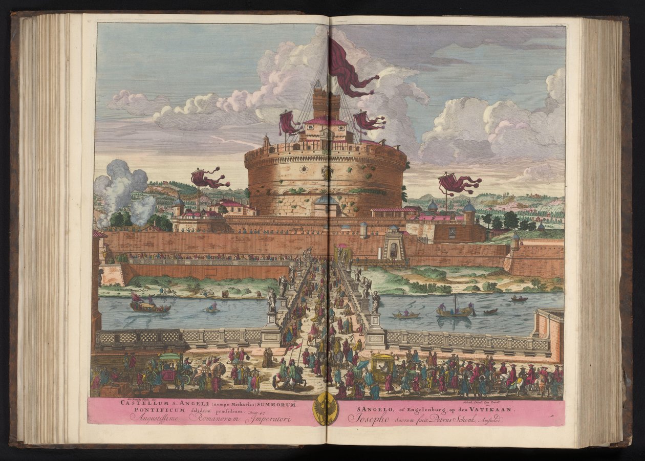 Engelenburcht aan de rivier de Tiber te Rome Pyhän Angelin (nimittäin Michaelisin) korkein linna (...) (otsikko esineessä) tekijältä Pieter Schenk (I)