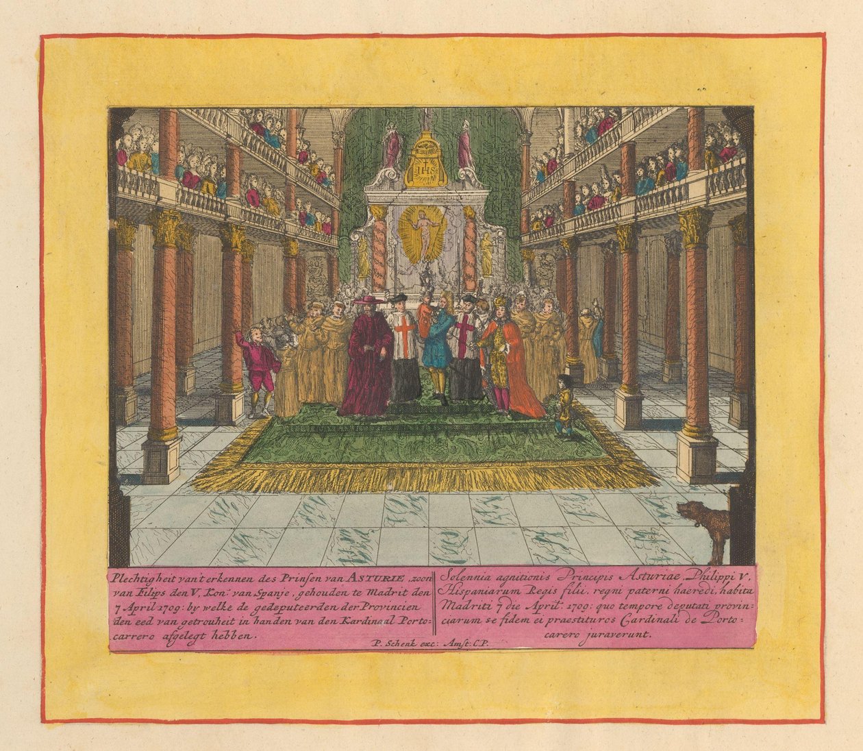 Ludvig Philipin, Asturian prinssin ja Espanjan kuninkaan Philip V:n pojan tunnustus, 1709 Asturian prinssin, Philip de V. konin pojan, tunnustamisen juhlallinen juhla. Espanjan, pidettiin Madridissa 7. huhtikuuta 1709, jossa edustajat PR tekijältä Pieter Schenk (I)