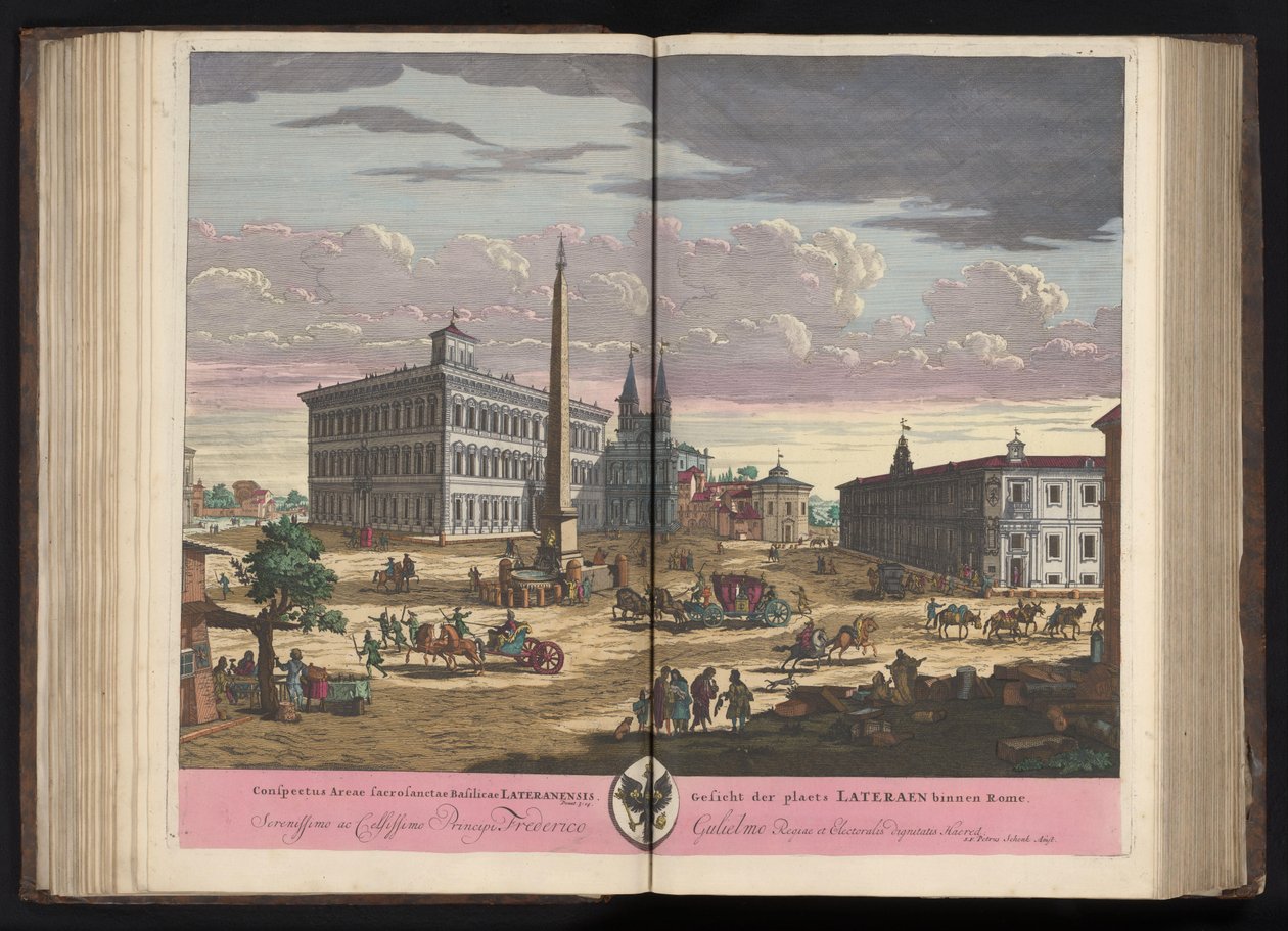 Gezicht op het Lateraan met de Sint-Jan van Lateranen te Rome Näkymä Lateraanibasilikan pyhältä alueelta (...) (otsikko esineessä) tekijältä Pieter Schenk (I)