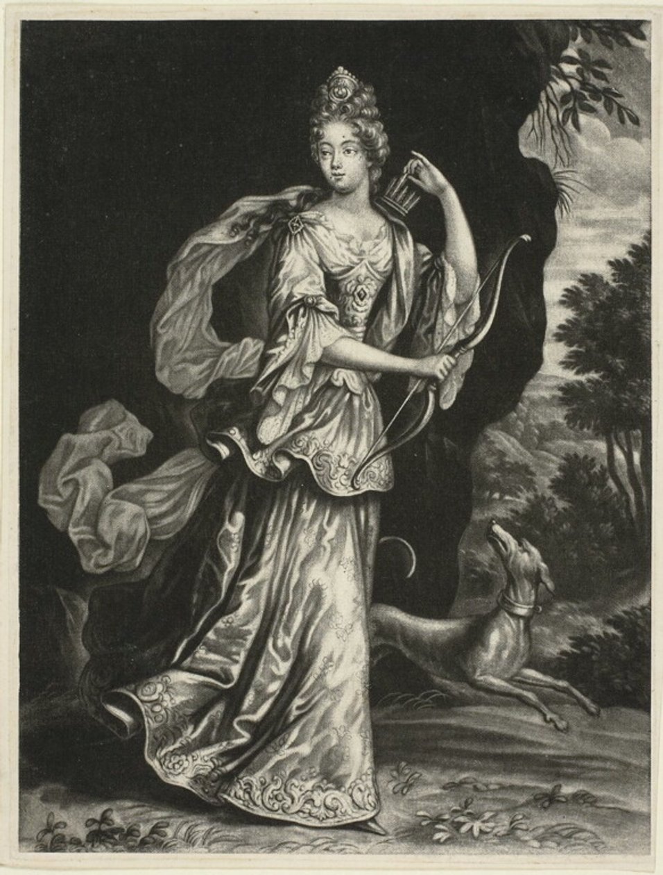 Anne Catharine Mouy, Broglian kreivitär, jumalattarena Dianana. tekijältä Pieter Schenk