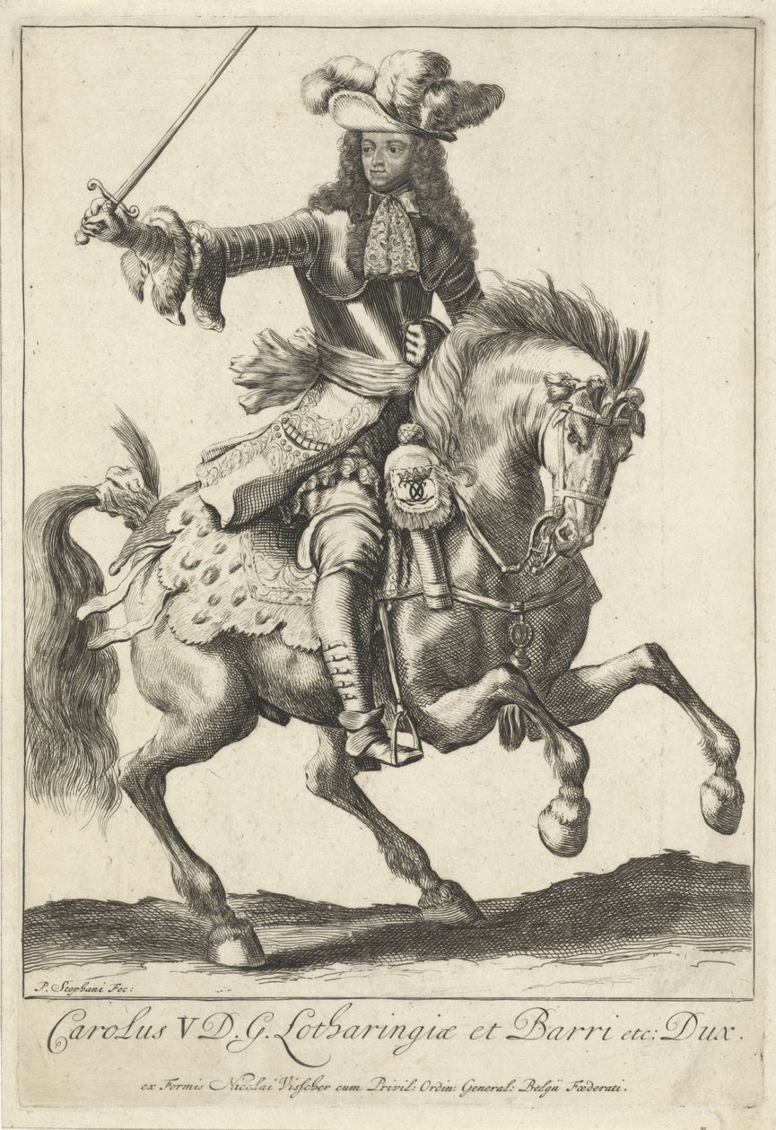 Lorraine-herttua Charles V Leopoldin ratsastusmuotokuva tekijältä Pieter Stevens (vermeld in 1689)