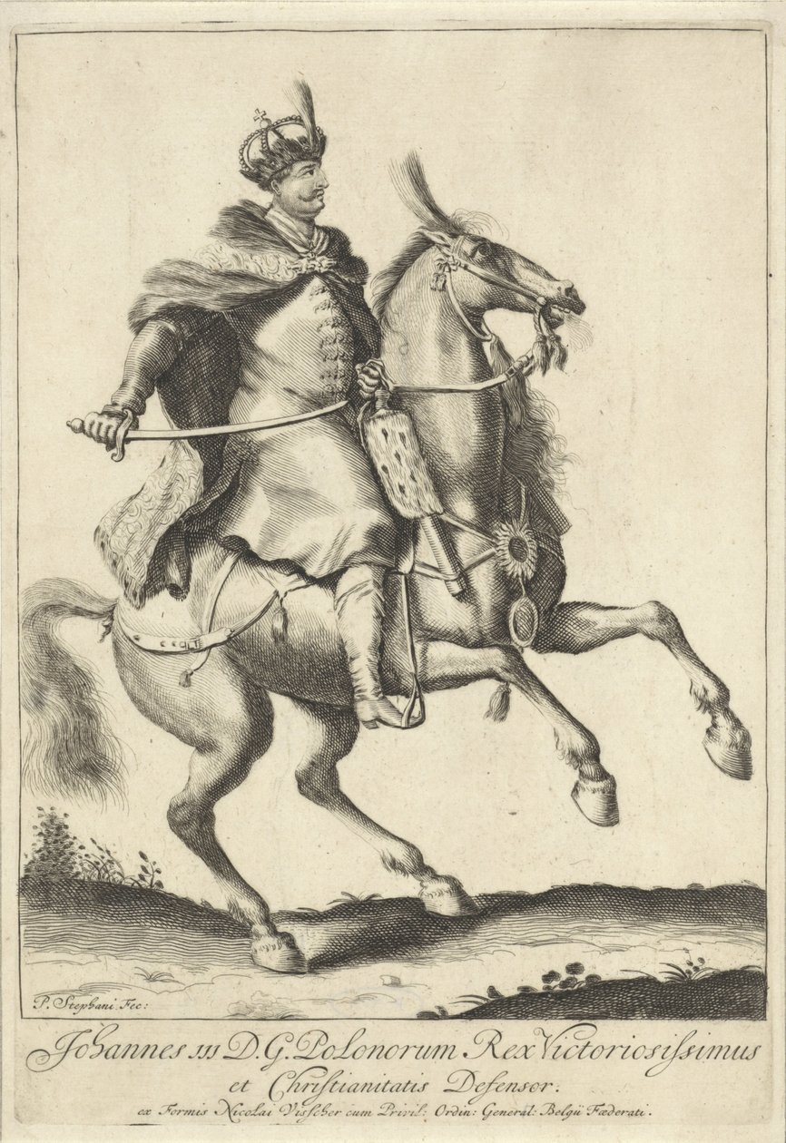 Puolan kuninkaan Johannes III Sobieskin ratsastusmuotokuva tekijältä Pieter Stevens (vermeld in 1689)