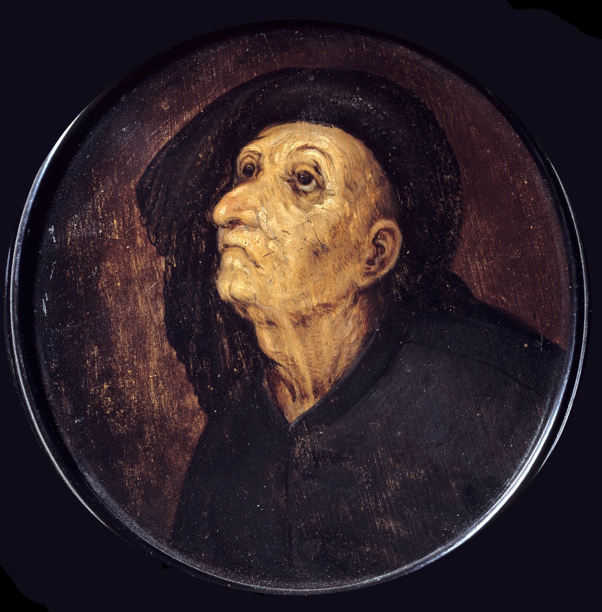 Vanhan miehen pää sanoo myös Pieter Bruegelin (tai Bruegelin tai Brueghelin tai Brueghelin) kateusmaalaus vanha (1525-1569) 1500-luvun Bordeaux, Musee des Beaux Arts tekijältä Pieter Bruegel the Elder