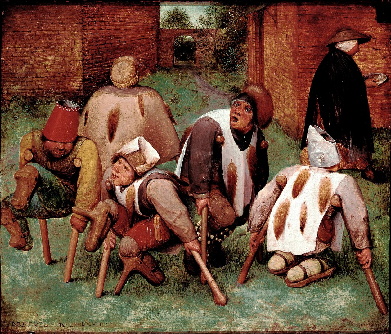Estropies Ryhmä vammaisia hahmoja, butts-de-jatte (peput). Pieter Bruegelin (tai Breugelin tai Brueghelin tai Breughelin) maalaus dit l