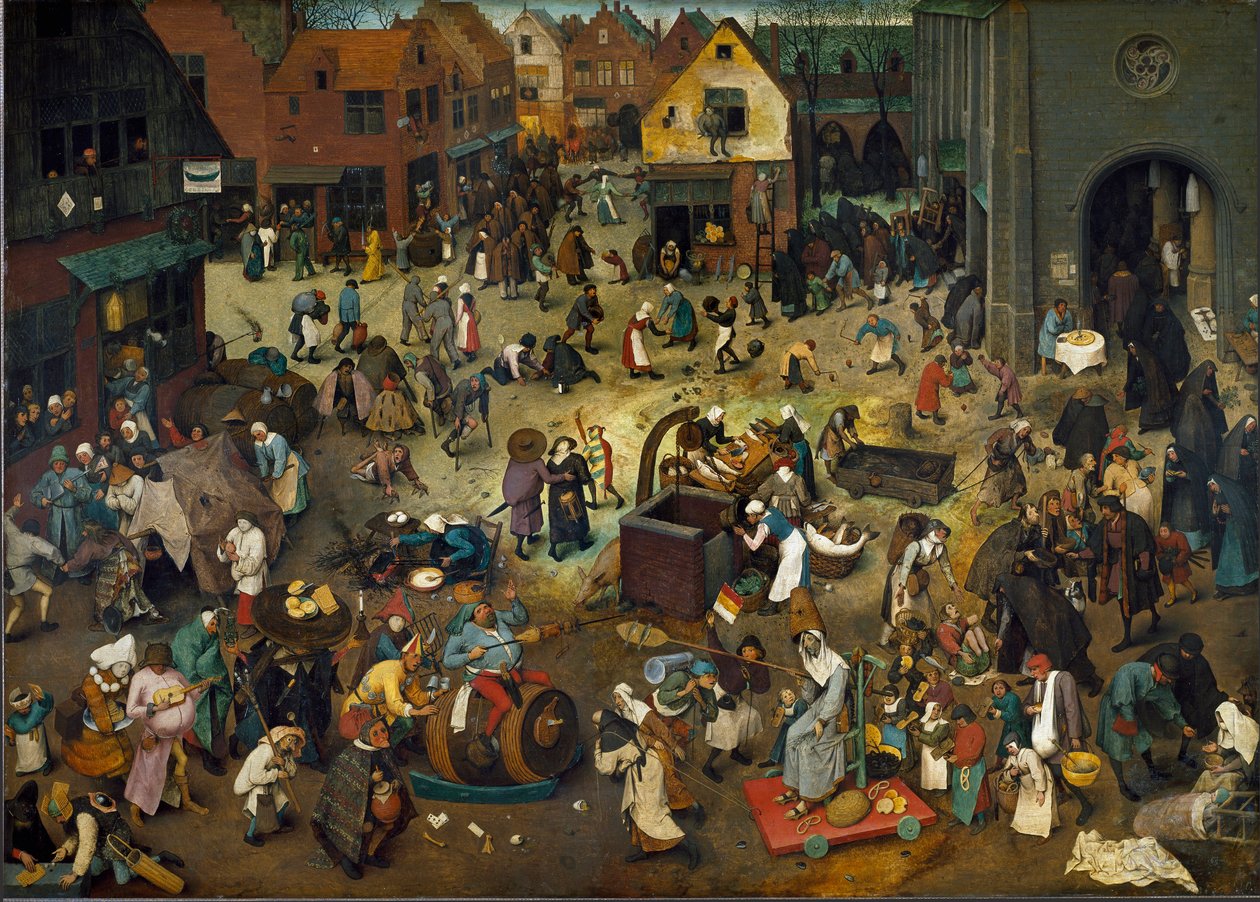 Karnevaalien (helatorstain) ja Caremen taistelu. tekijältä Pieter The Elder Brueghel