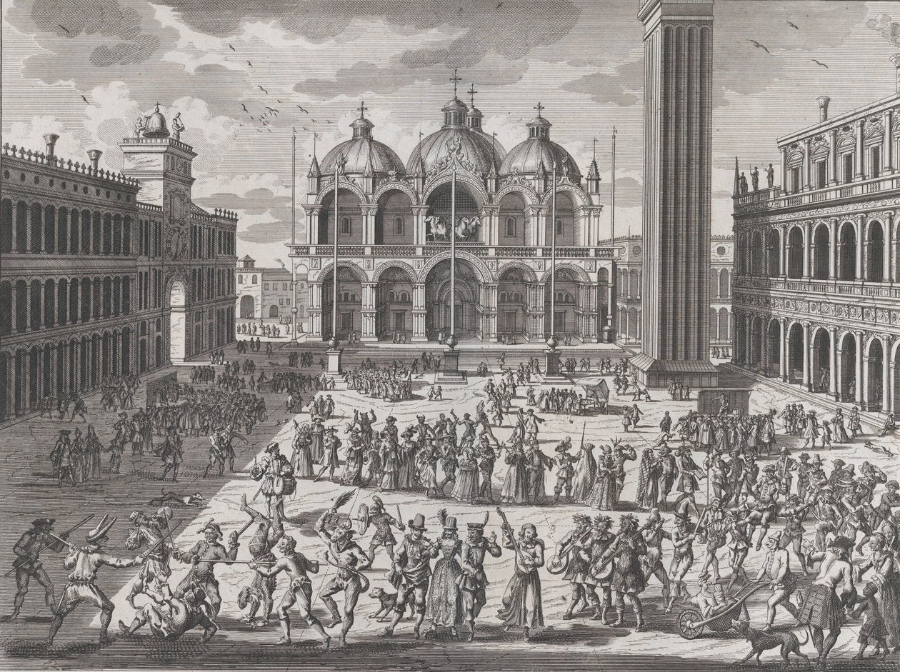 Venetsian karnevaali, julkaisusta: Thesaurus of Antiquities and Histories of Italy, voi. 9, 1722 tekijältä Pieter Van der Aa