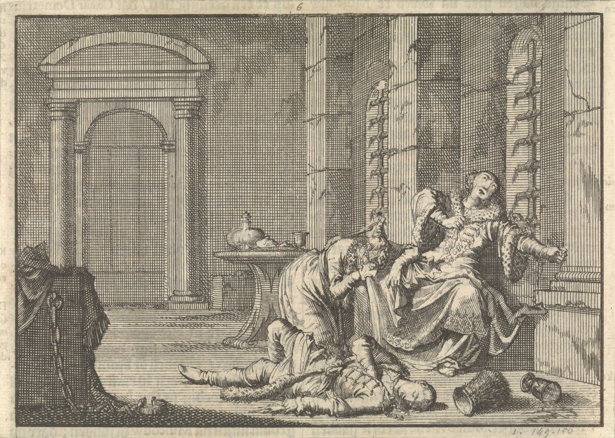 Tsaari Fjodor II Borisovitš Godunovin kuolema, 1605, 1698 tekijältä Pieter Van der Aa