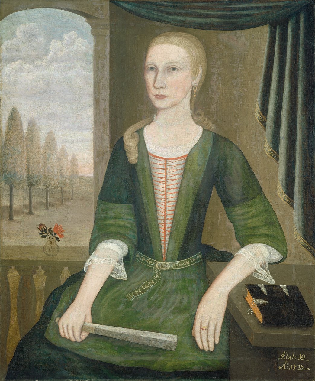 Nuori nainen tuulettimen kanssa, 1737. tekijältä Pieter Vanderlyn