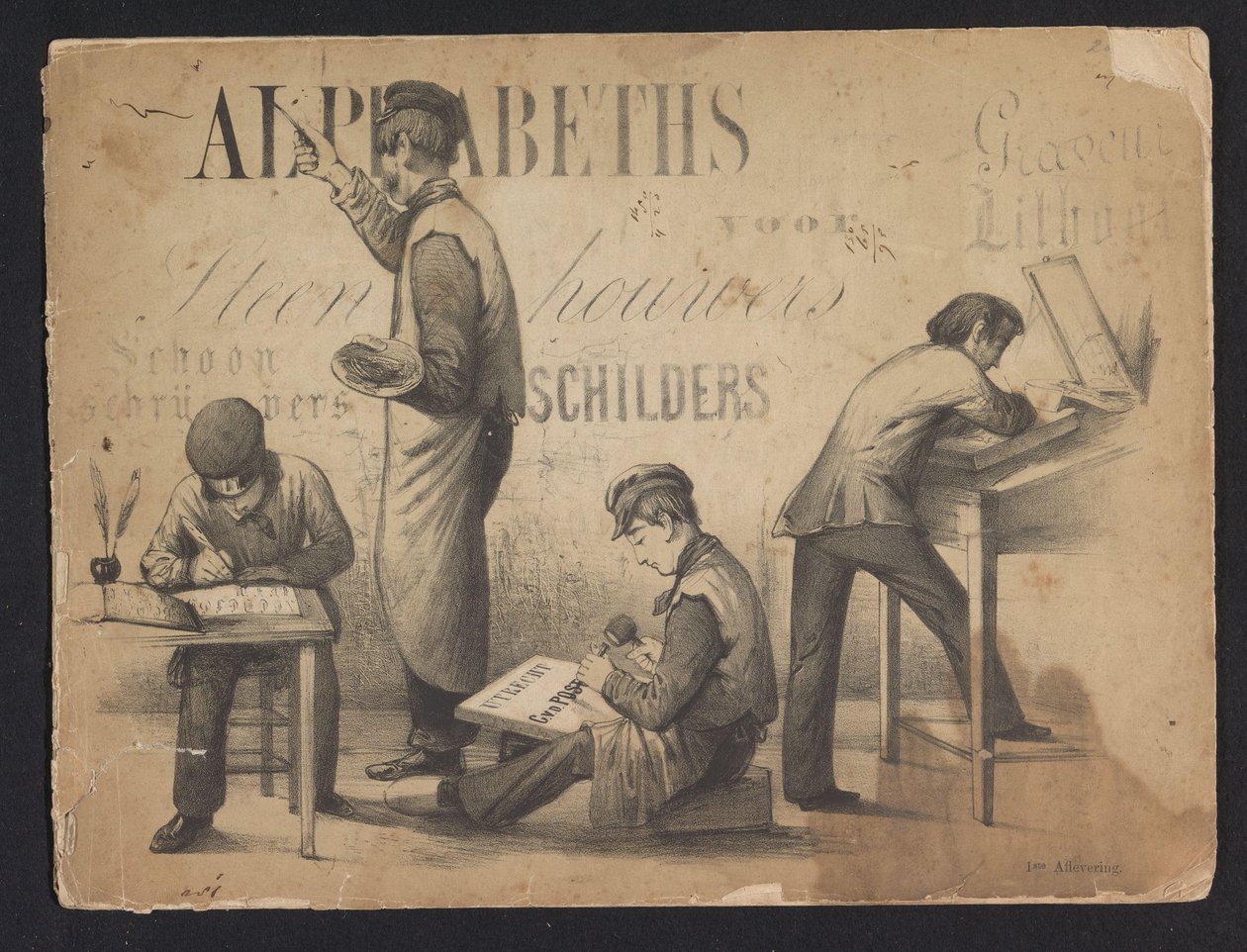 Fontit-albumi Aakkoset kivenmurtajille kalligrafia maalarit kaivertaja litogr (otsikko esineessä) tekijältä Pieter Wilhelmus van de Weijer