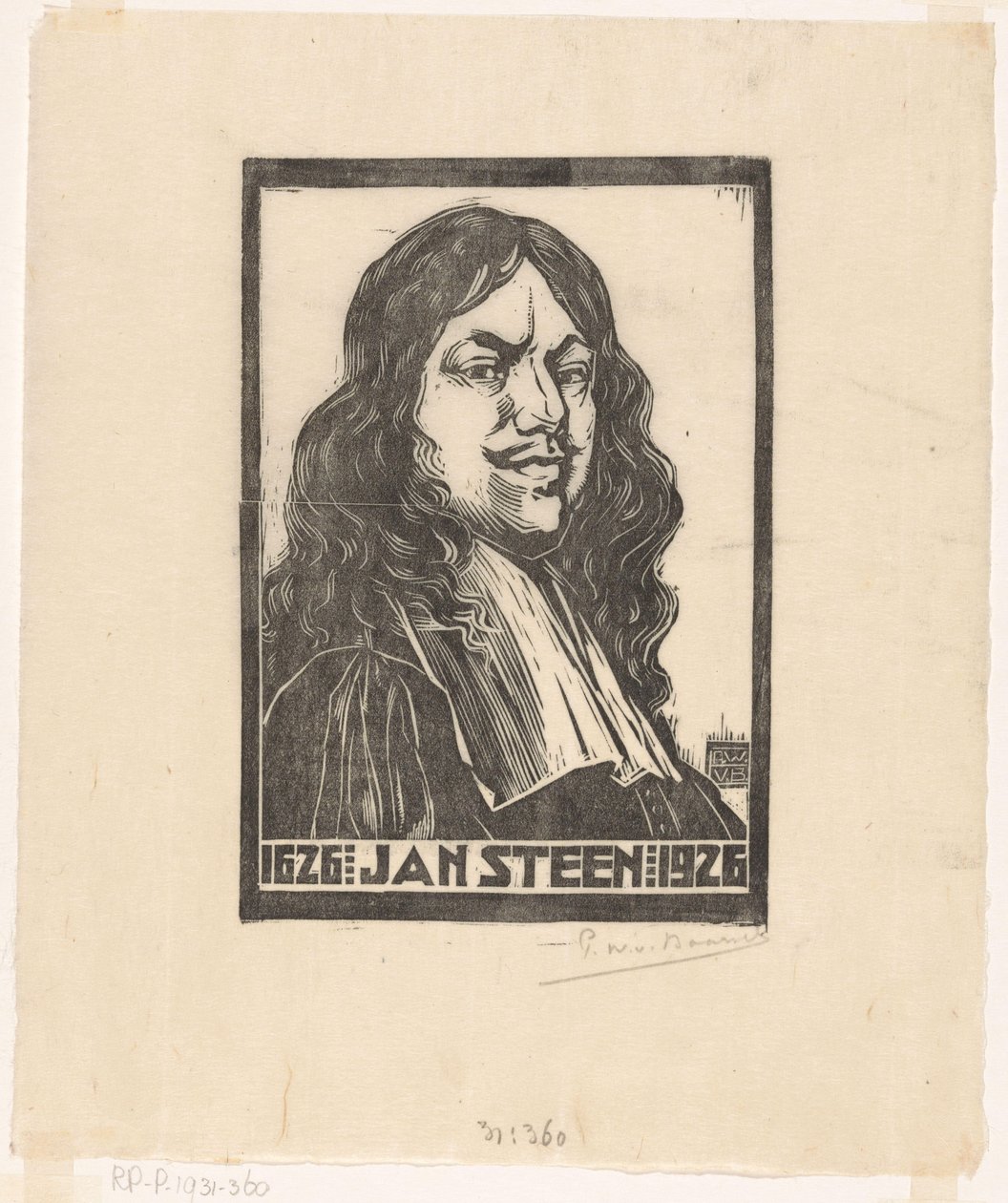 Jan Steenin muotokuva (otsikko esineessä) tekijältä Pieter Willem van Baarsel (signed by artist)