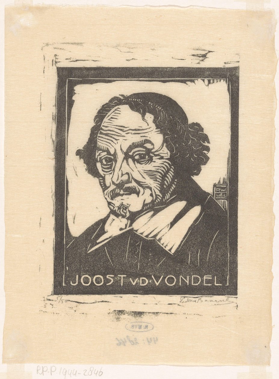 Joost van den Vondelin muotokuva (otsikko esineessä) tekijältä Pieter Willem van Baarsel (signed by artist)