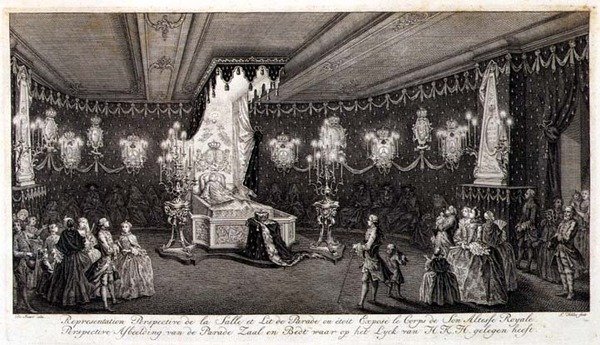 Annen, kuninkaallisen prinsessan ruumis makaa maassa (kaiverrus) tekijältä Pieter de (after) Swart