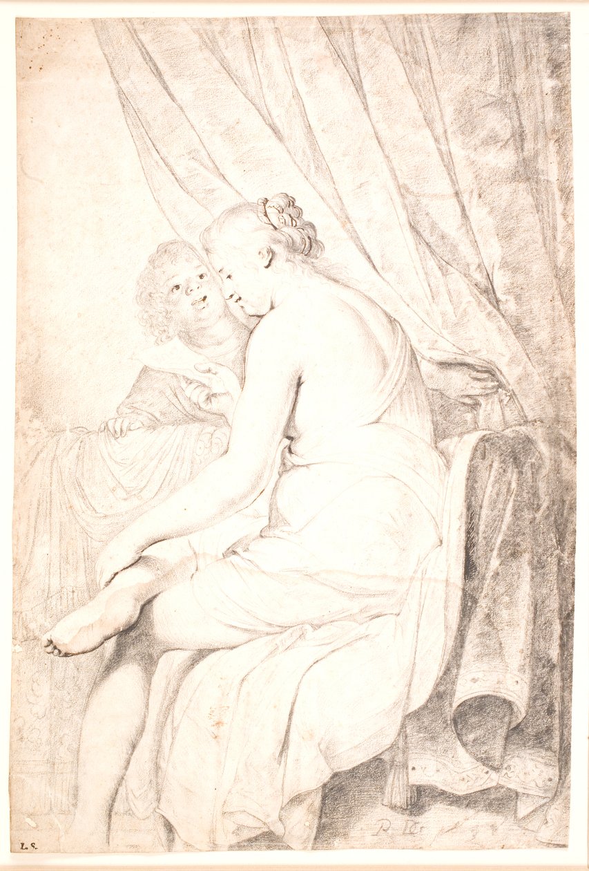 Istuva nainen kevyessä negligee-puvussa lukee mustan piikansa toimittamaa kirjettä tekijältä Pieter de Grebber
