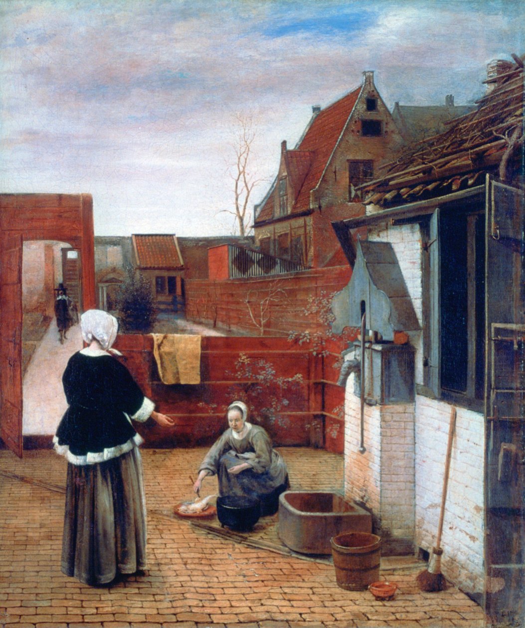 Nainen ja piika pihalla, n. 1660-1661 tekijältä Pieter de Hooch