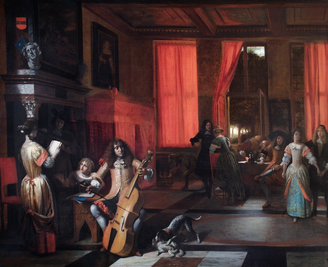 Musiikkijuhla, n. 1675 (öljy kankaalle) tekijältä Pieter de Hooch