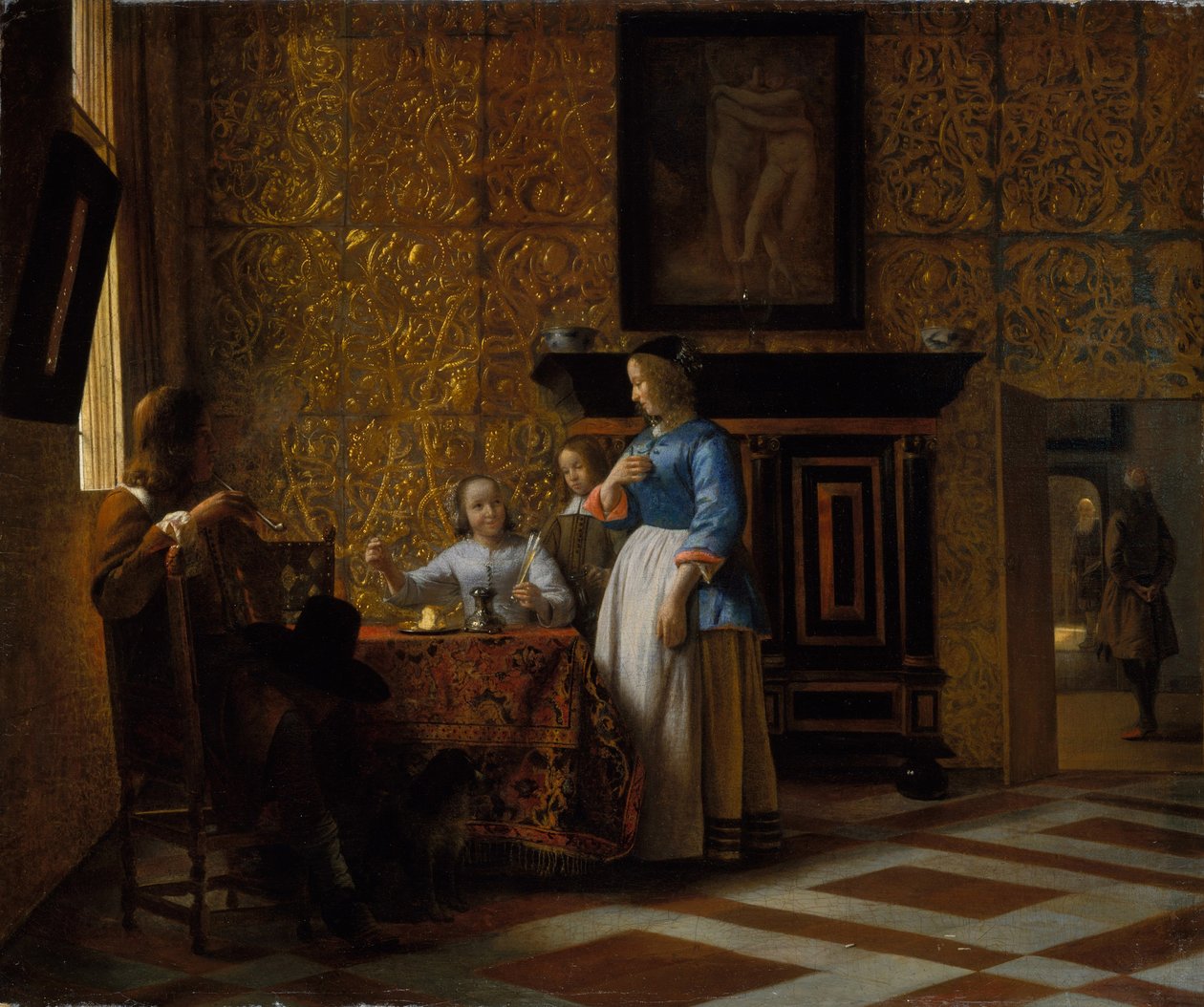 Vapaa-aikaa tyylikkäässä ympäristössä, n. 1663-65 (öljy kankaalle) tekijältä Pieter de Hooch