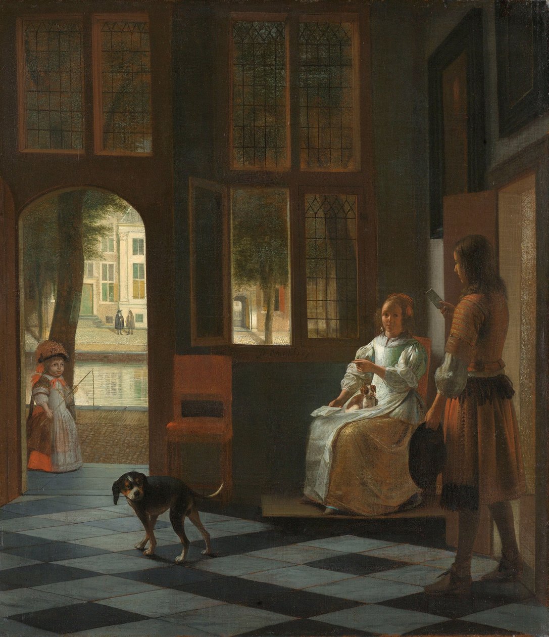 Mies ojentaa kirjeen naiselle talon eteisessä, 1670 tekijältä Pieter de Hooch