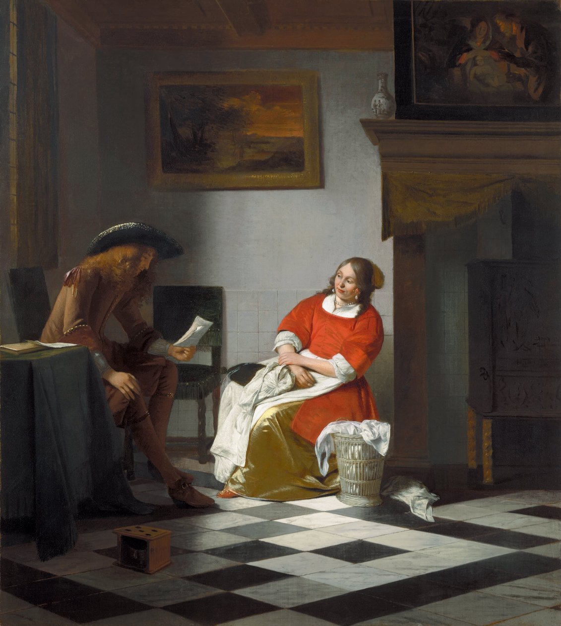 Mies lukee kirjettä naiselle tekijältä Pieter de Hooch