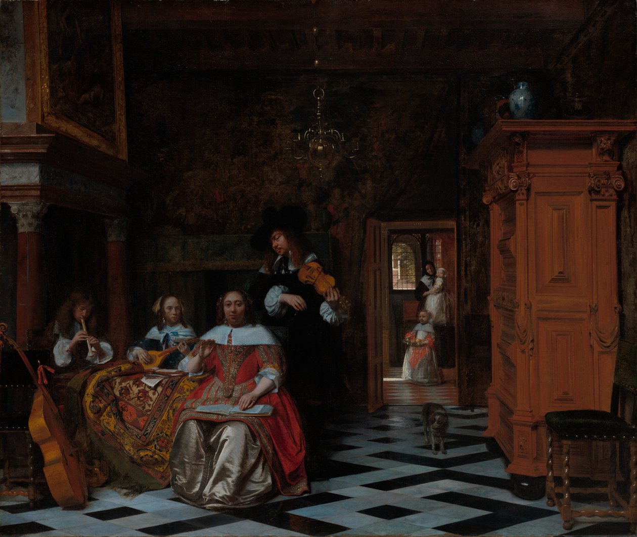 Muotokuva musiikkia soittavasta perheestä tekijältä Pieter de Hooch