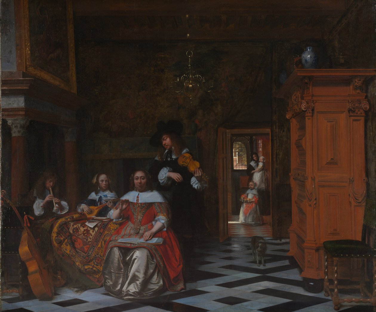 Musiikkia soittavan perheen muotokuva, 1663 tekijältä Pieter de Hooch
