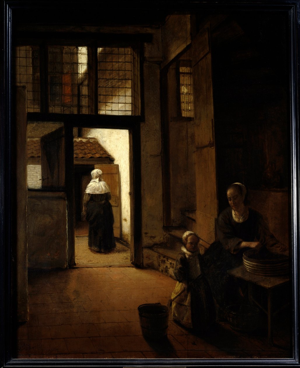 Näkymä hollantilaisen talon takapihalle Peter de Hoochin (1629-1681) maalaus (ec.flam.) 1600-luvun su. 0,6x0,49 m Pariisi, Louvre-museo tekijältä Pieter de Hooch