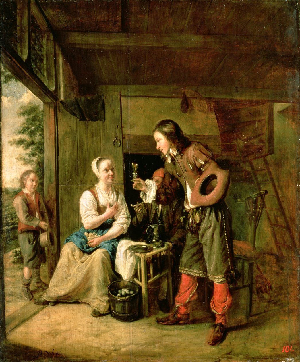 Soturi ja palvelija, 1653 tekijältä Pieter de Hooch