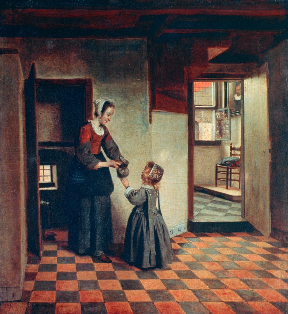 Nainen lapsen kanssa ruokakomerossa, c1660 tekijältä Pieter de Hooch