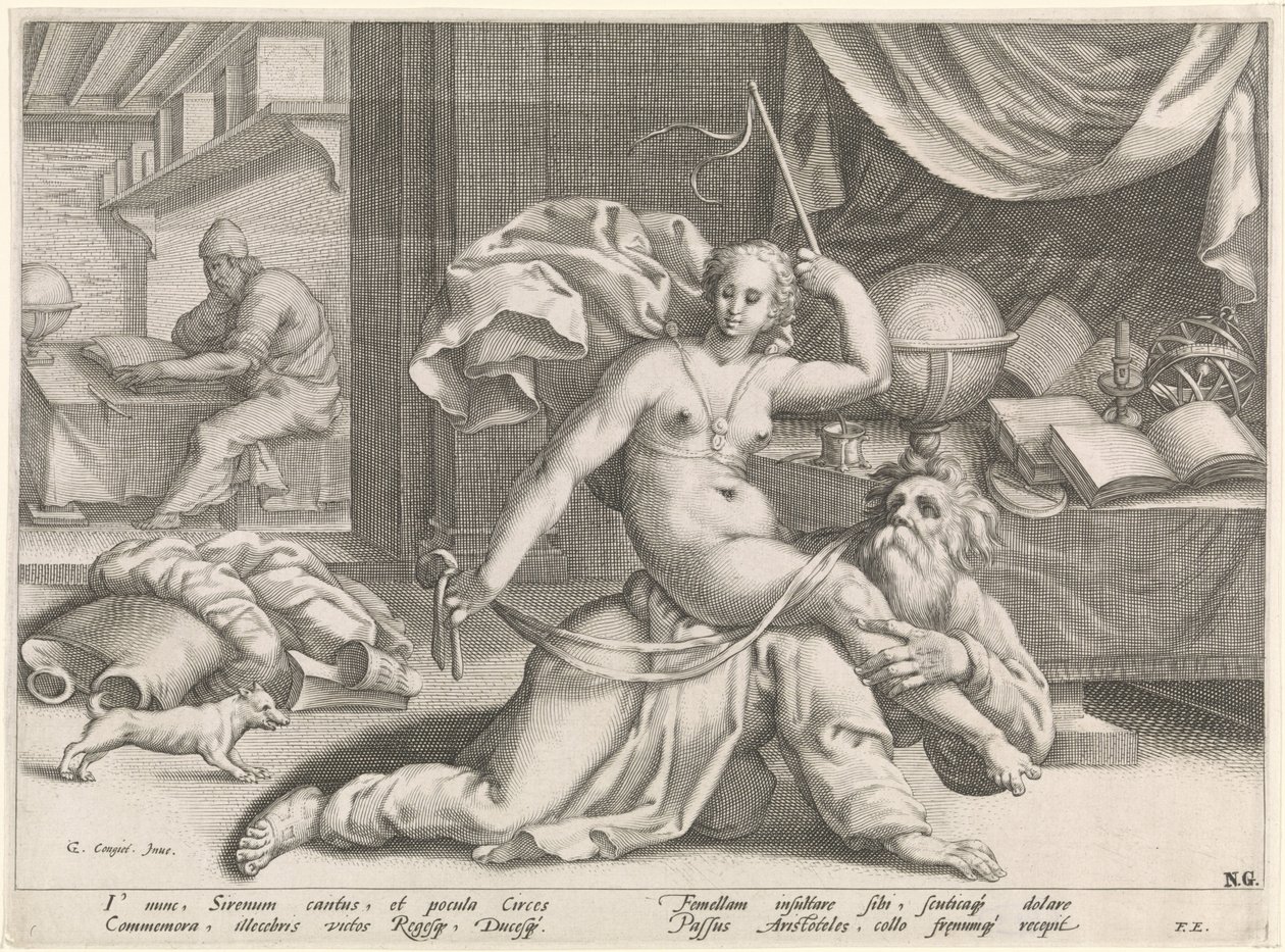 Aristoteles ja Phyllis tekijältä Pieter de Jode (I) (attributed to)