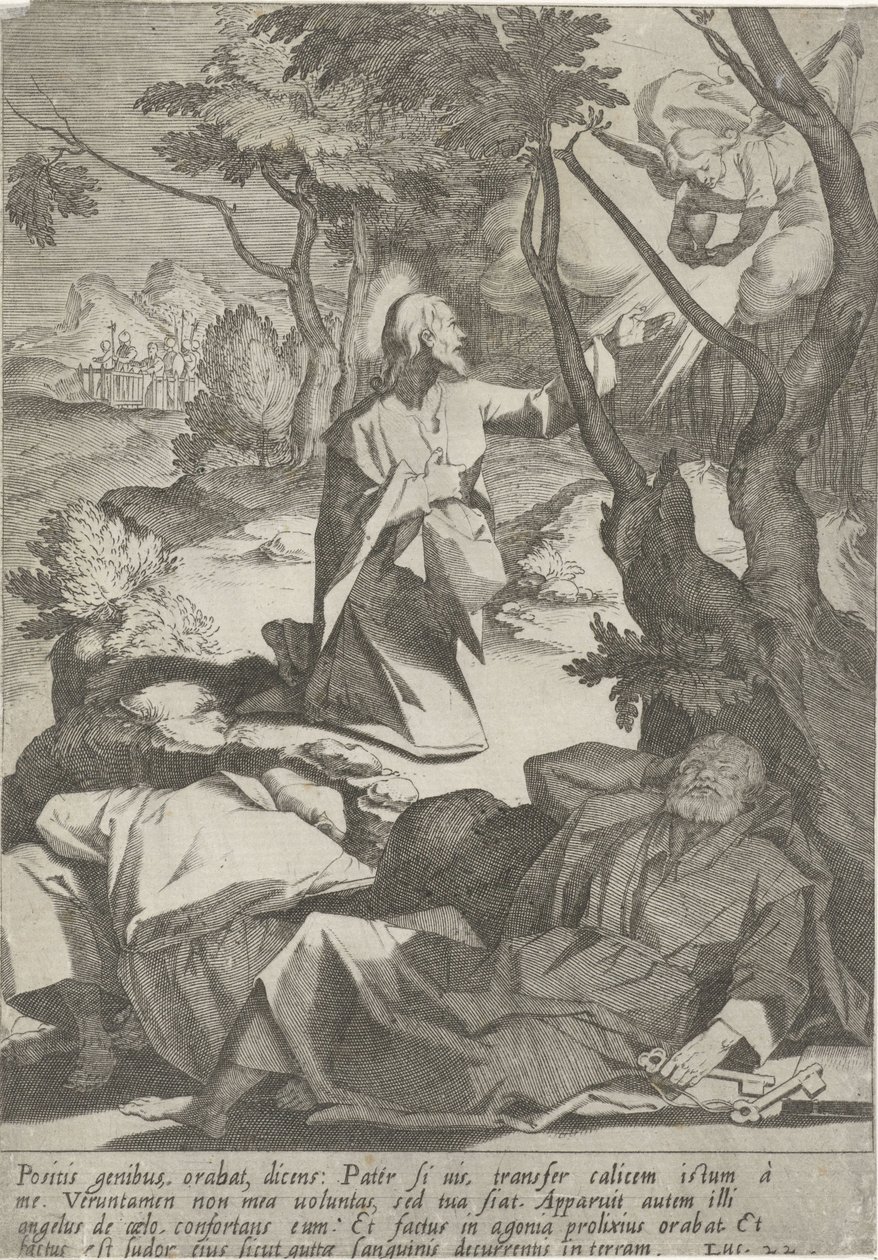 Kristus hof van Getsemanessa Passie van Christus (sarjan nimi) Passion and Resurrection (sarjan nimi) tekijältä Pieter de Jode (I)