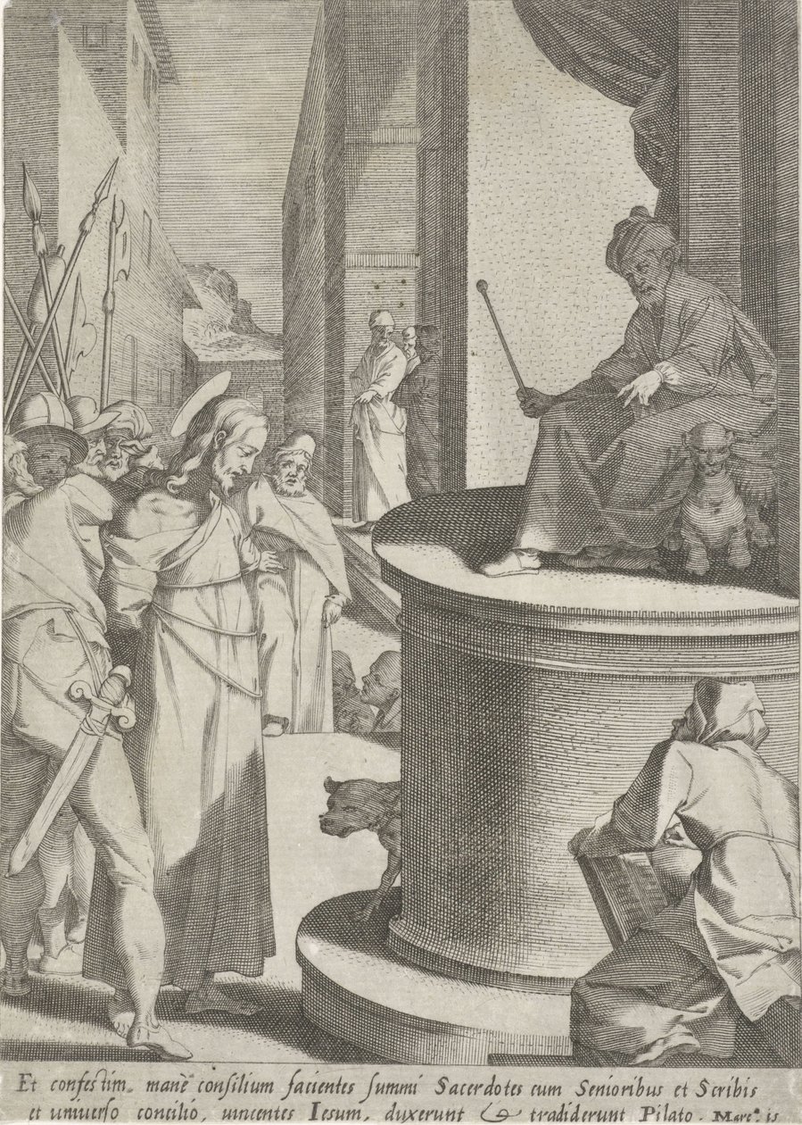 Kristus Pilatukselle Passie van Christus (sarjan nimi) Passion and Resurrection (sarjan nimi) tekijältä Pieter de Jode (I)