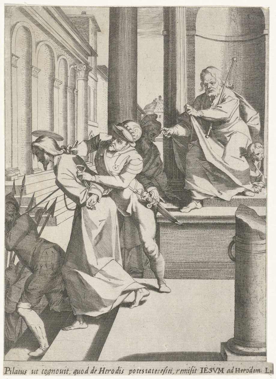 Pilatus lähetti Kristuksen Herodekselle Passion of Christ (sarjan nimi) Passionis et resurrectionis (sarjan nimi) tekijältä Pieter de Jode (I)