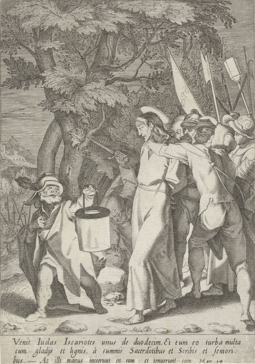 Gevangenneming van Christus Passie van Christus (sarjan nimi) Passion and Resurrection (sarjan nimi) tekijältä Pieter de Jode (I)