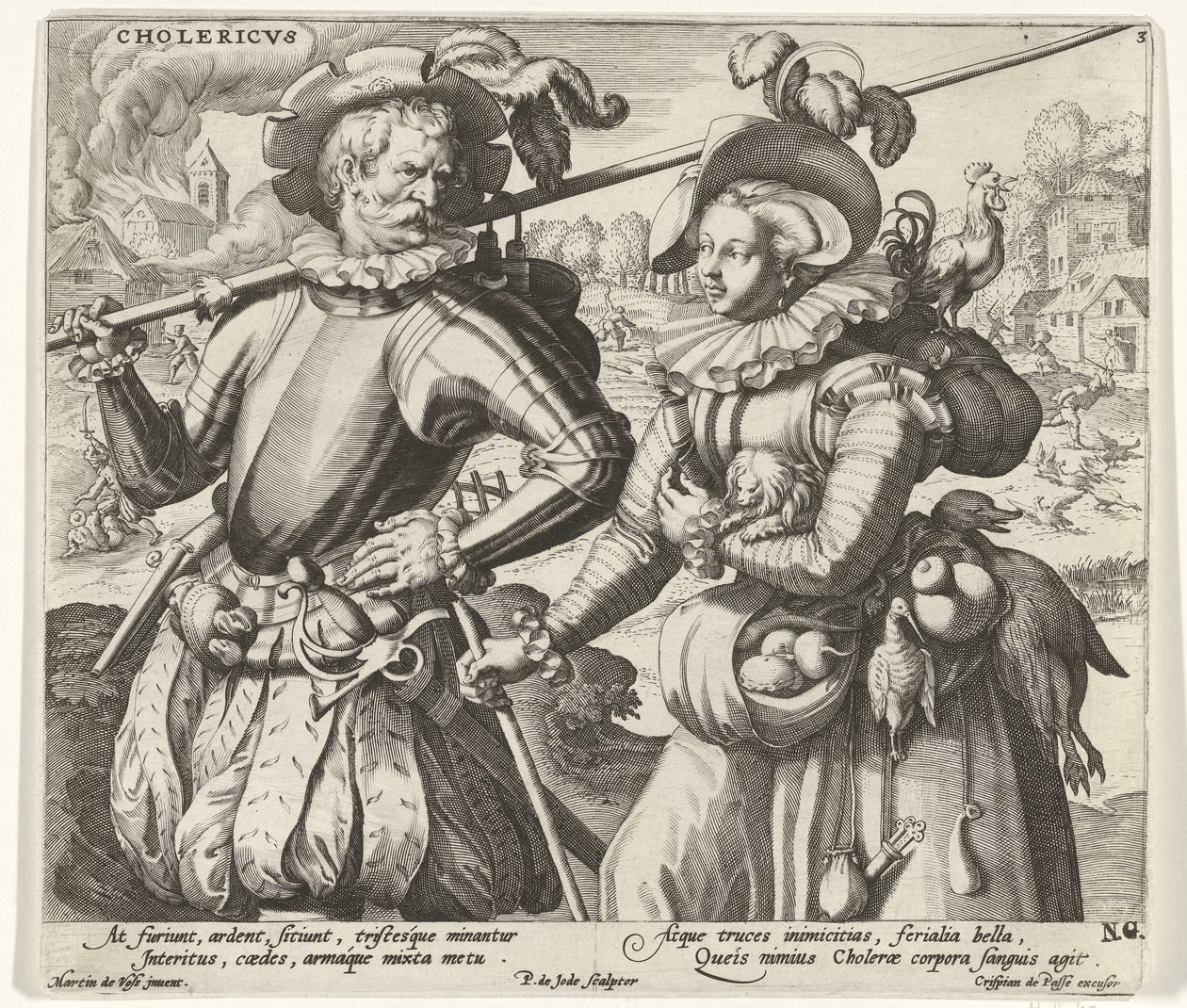 Koleerinen temperamentti Cholericvs (otsikko esineessä) Neljä temperamenttia (sarjan nimi) tekijältä Pieter de Jode (I)