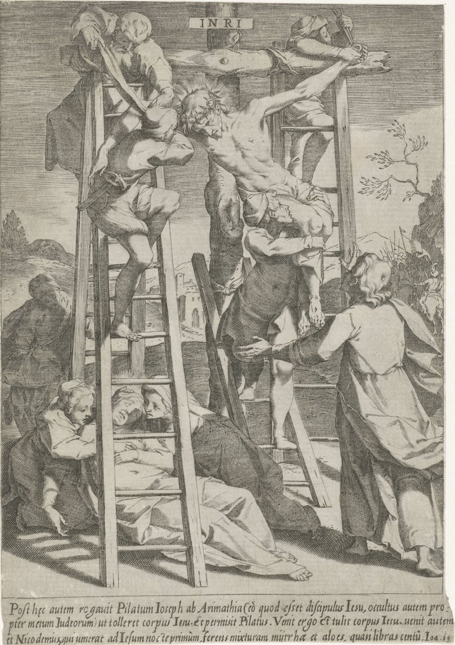 Kruisafneming Passie van Christus (sarjan nimi) Passion and Resurrection (sarjan nimi) tekijältä Pieter de Jode (I)