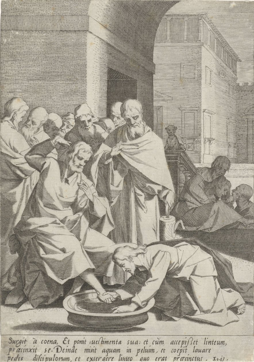 Voetwassing Passie van Christus (sarjan nimi) Passion and Resurrection (sarjan nimi) tekijältä Pieter de Jode (I)