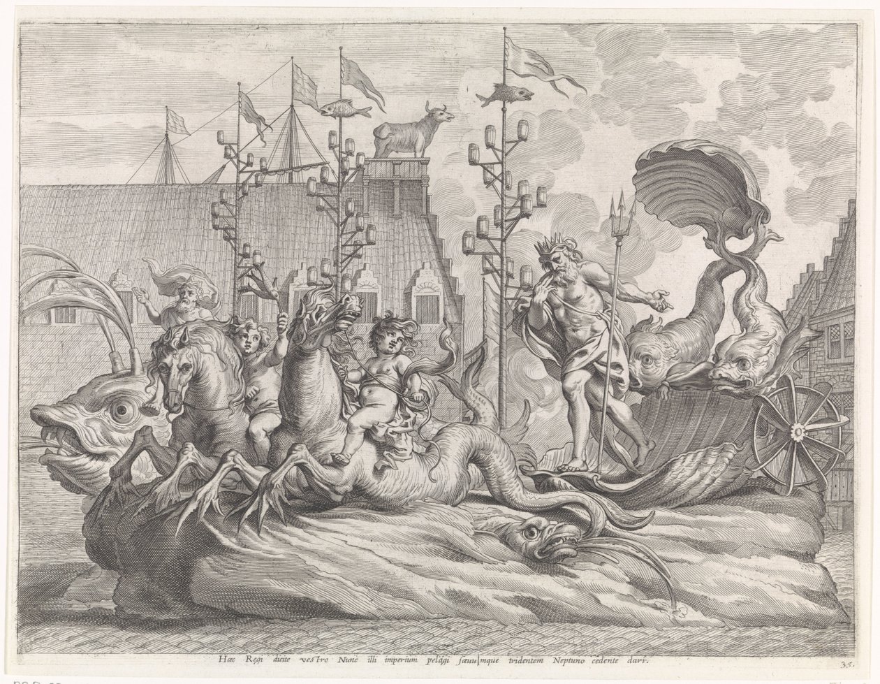 Näytelmä Neptunuksen vaunujen kanssa Cardinal-Infantin iloinen tulo Gentiin, 1635 (sarjan nimi) tekijältä Pieter de Jode (II)