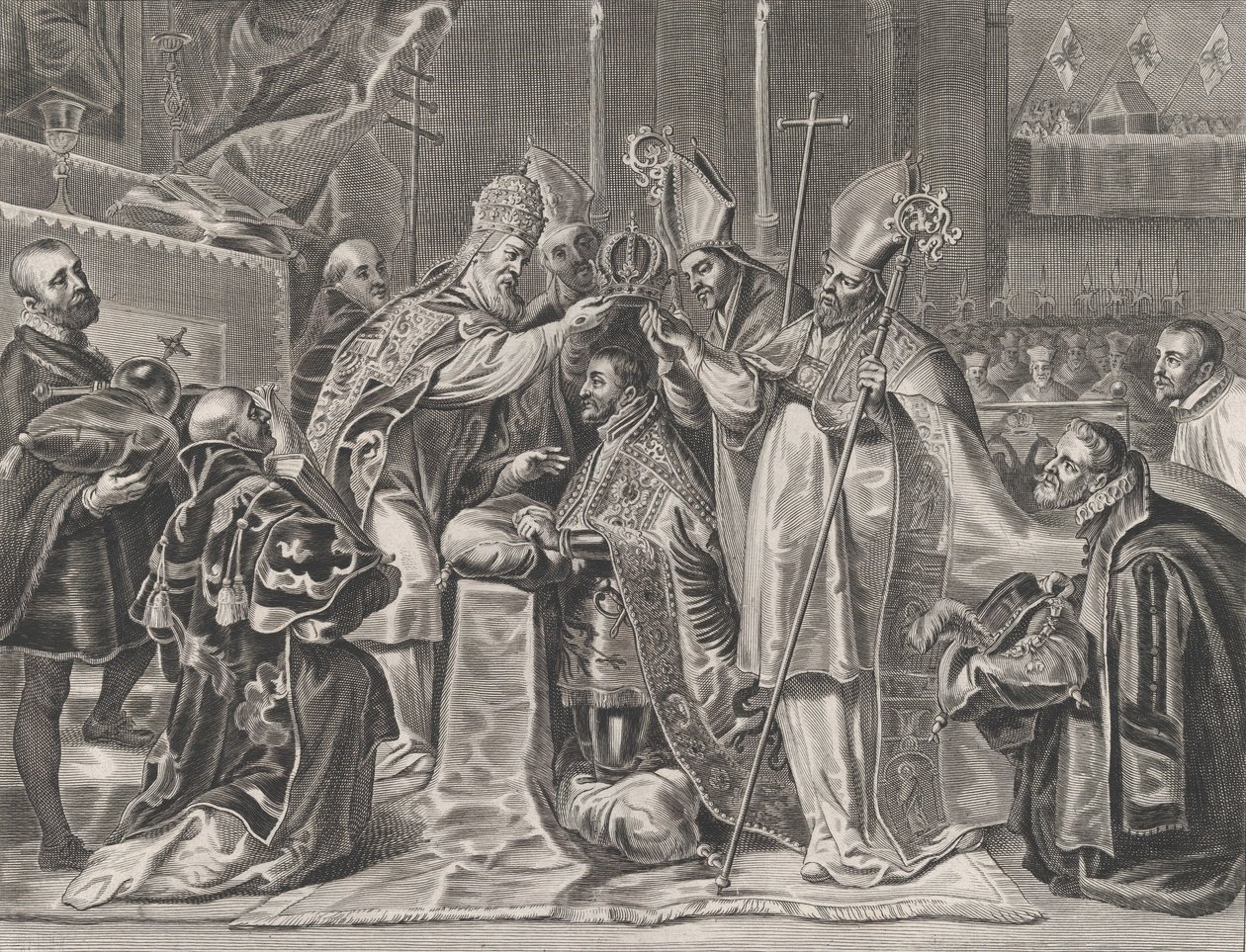 Levy 24: Paavi kruunasi Kaarle V:n keisariksi William Becanuksen teoksesta Serenissimi P..., 1636. tekijältä Pieter de Jode II