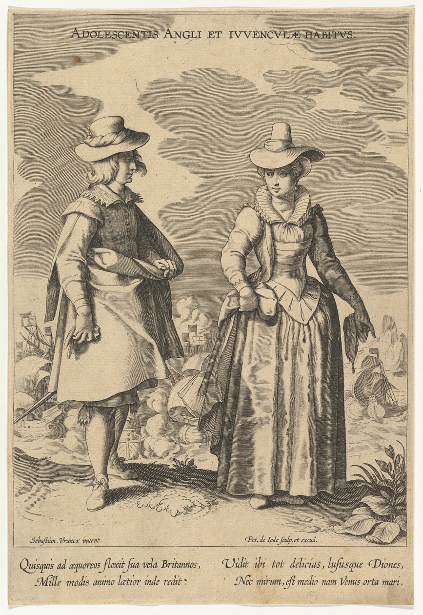 Nuorten englantilaiset ja nuorten naisten asenteet, Fashions of Different Nations.n.d. tekijältä Pieter de Jode I
