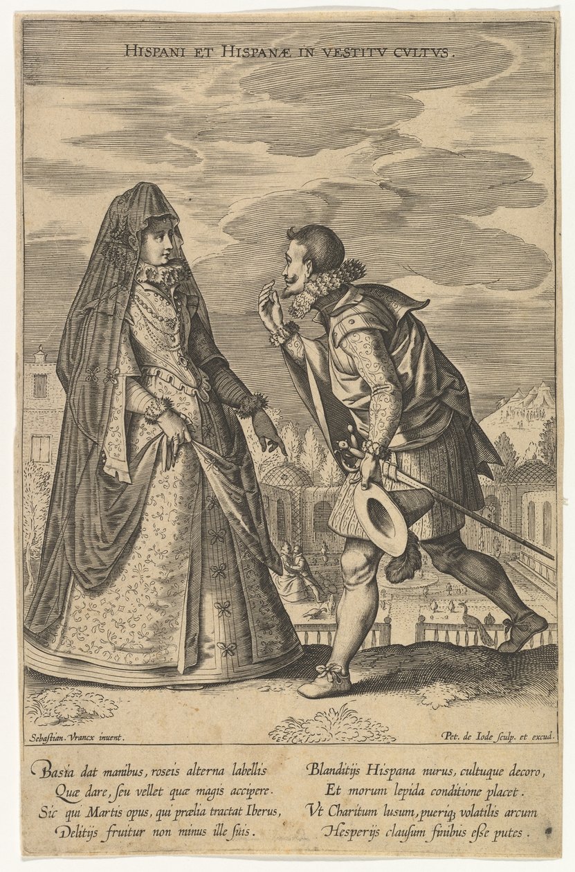 Espanjalaiset ja espanjalaiset pukeutumisessa, Fashions of Different Nations.n.d. tekijältä Pieter de Jode I