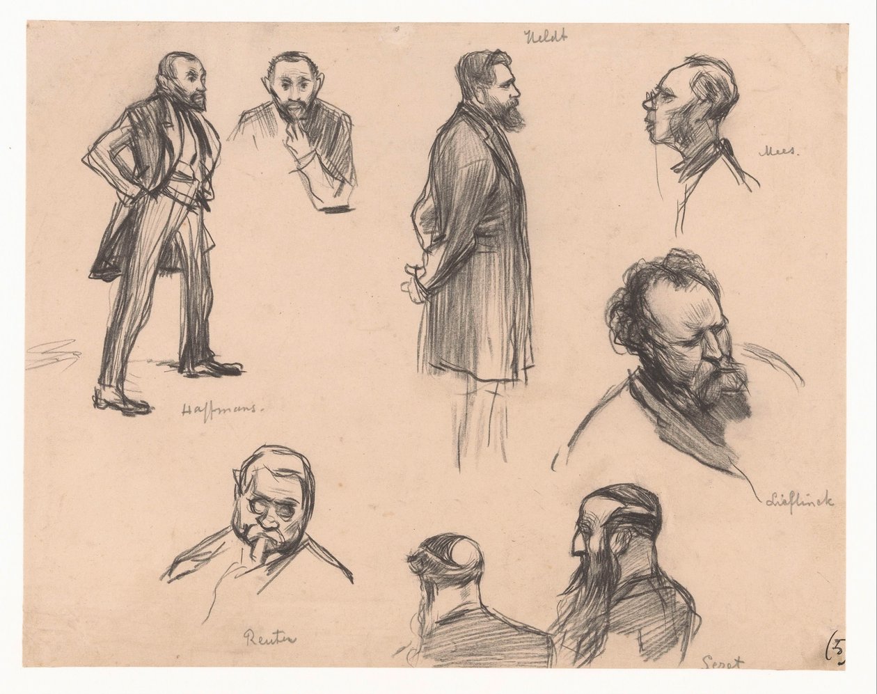 Muotokuvia kansanedustajista J.H.L. Haffmans, B.H. Heldt, R.P. Mees, kenraali A.E. Reuter, kapteeni H. Seret ja F. Lieftinck tekijältä Pieter de Josselin